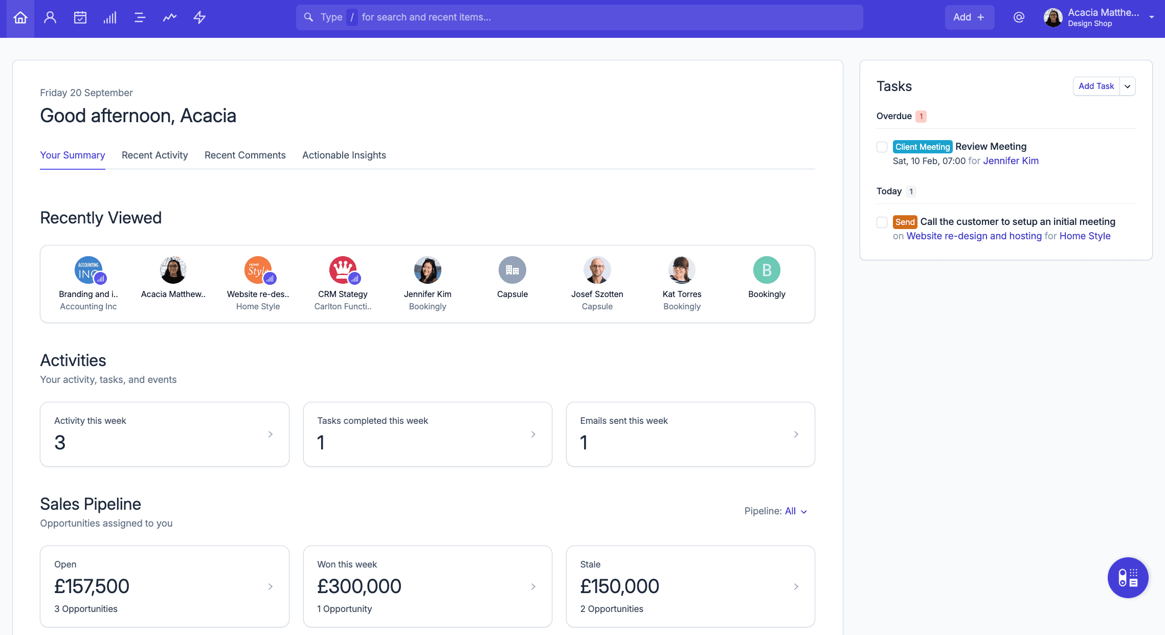 Capsule home dashboard