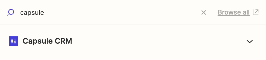 showing Capsule CRM as an option to in Zapier