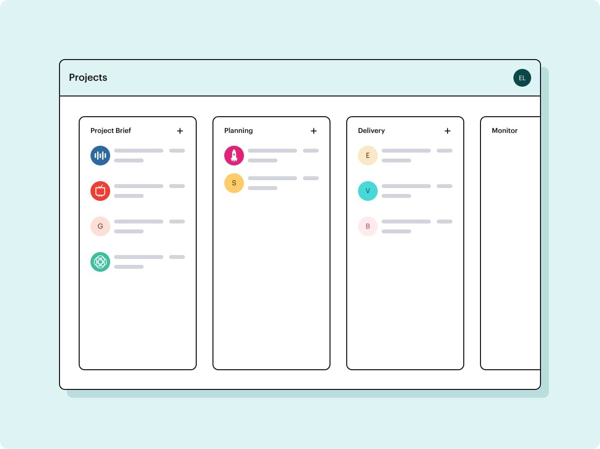 A project kanban board in Capsule