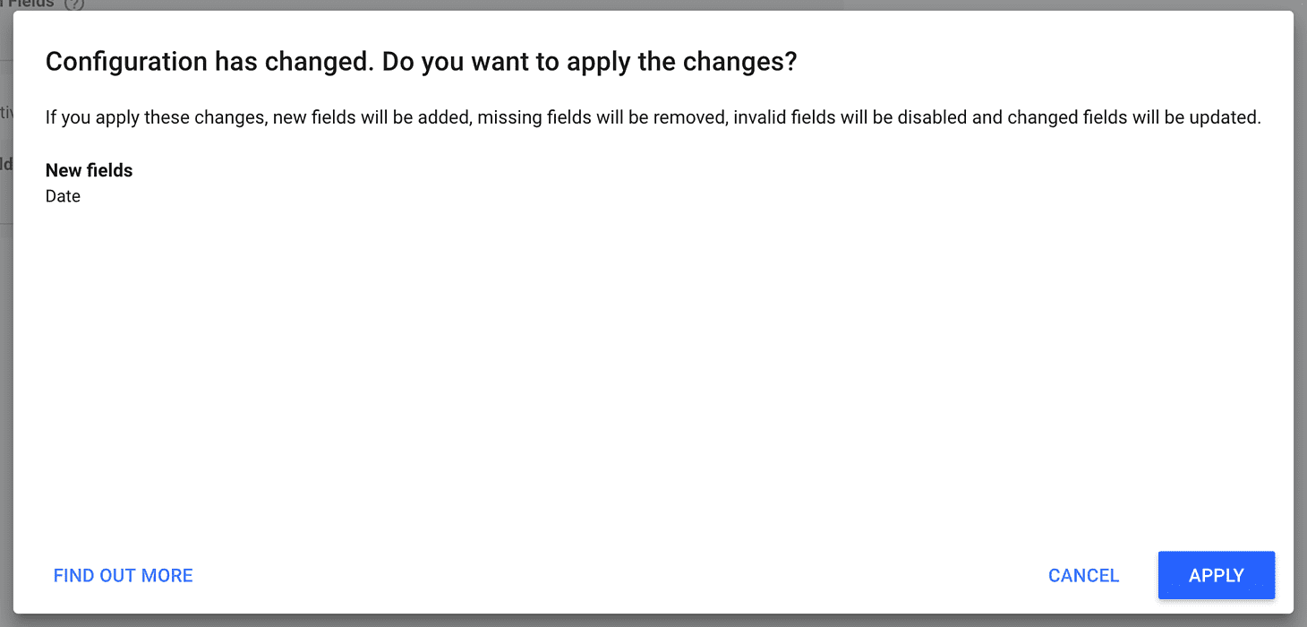 Liste des modifications à examiner avant de cliquer sur le bouton Appliquer