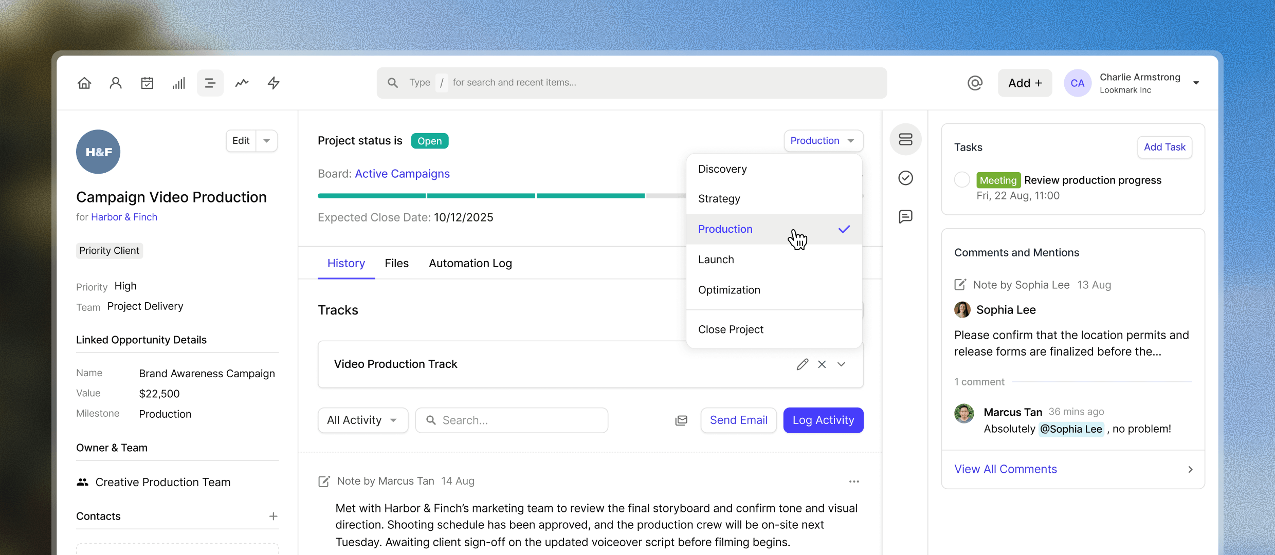 Deep dive into your projects with record pages where you can store all your interactions and updates