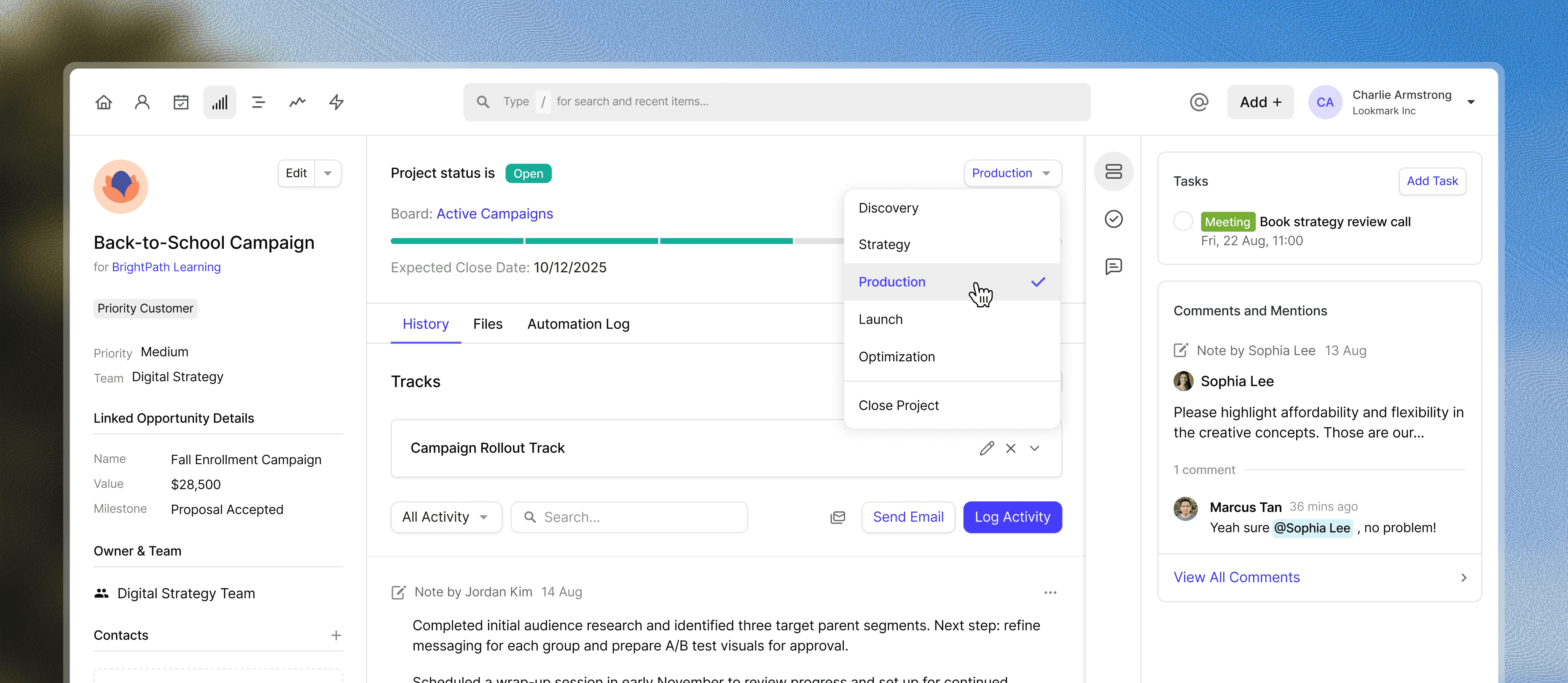 Back to school project in Capsule CRM