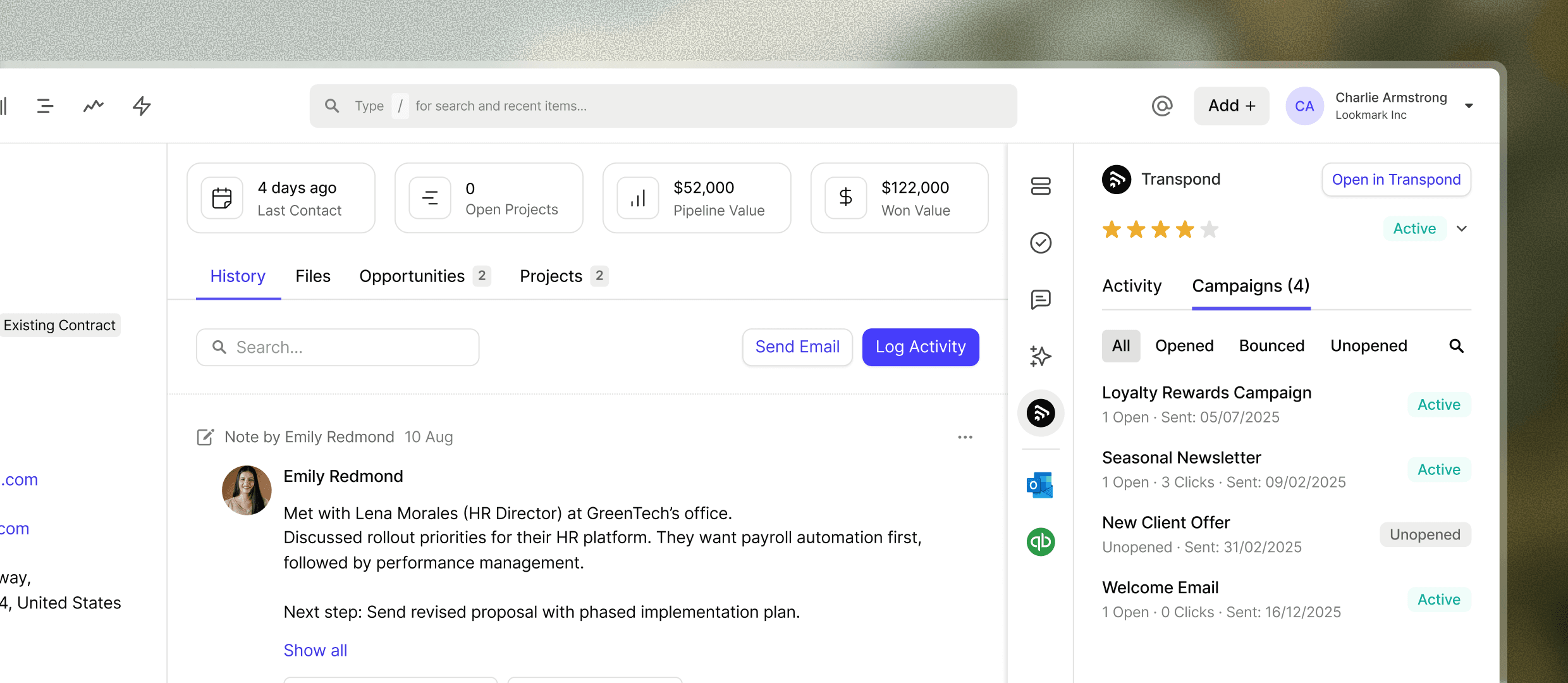 Transpond integrates with Capsule CRM to share campaign engagement and subscriptions inside your contact records