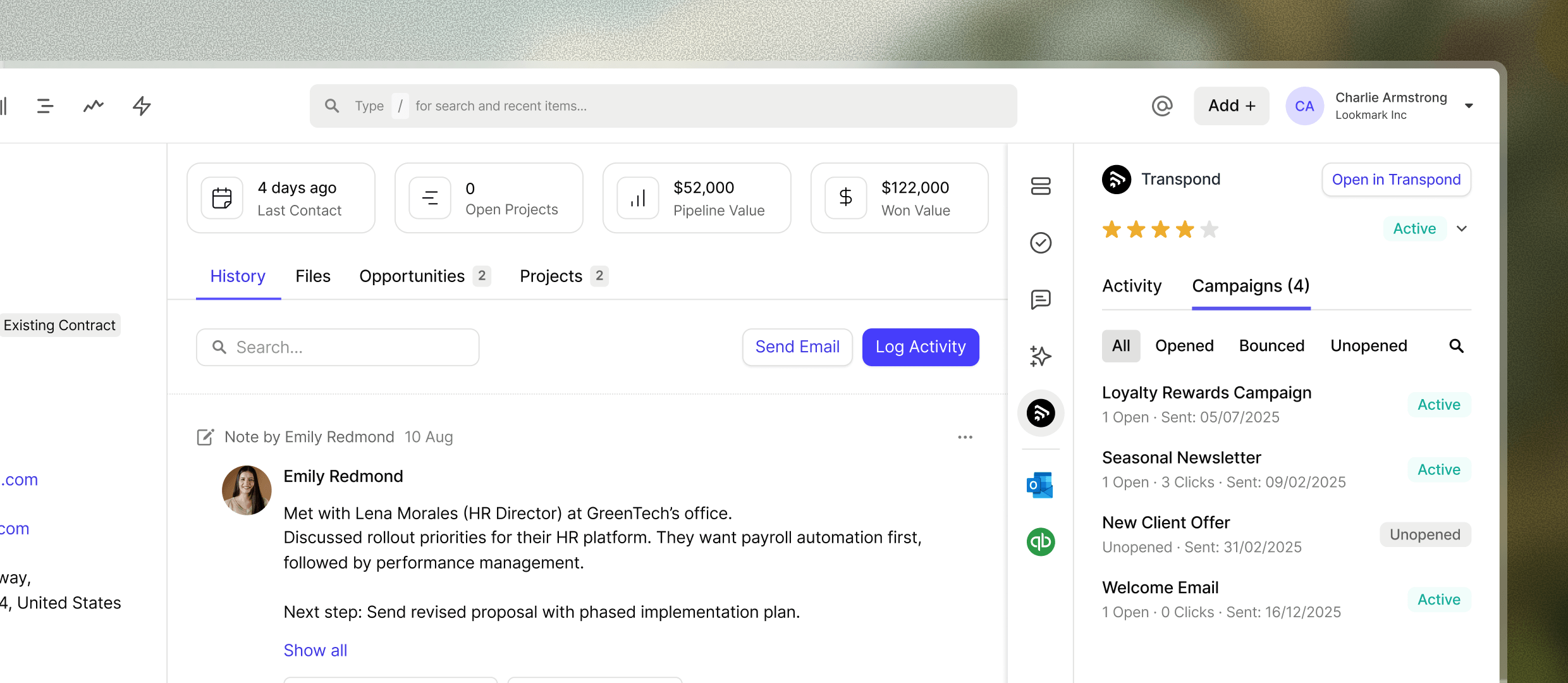 Screenshot of Capsule CRM interface showing a contact detail page with custom fields, tags, and organized customer information displayed in a clean, structured layout