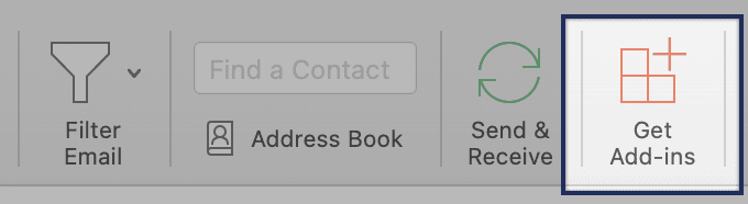 Botón de la cinta de Outlook para obtener complementos.