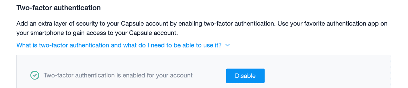 Where to set up 2FA as a user in Capsule