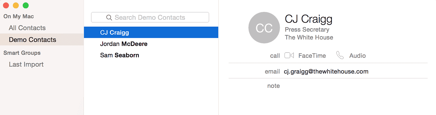 Menu Contacts sur Mac