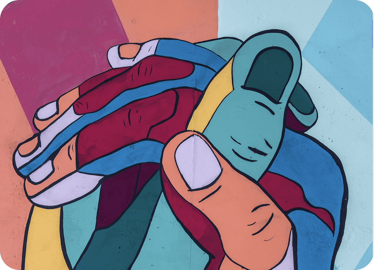 Ilustração colorida de duas mãos juntas viradas para cima