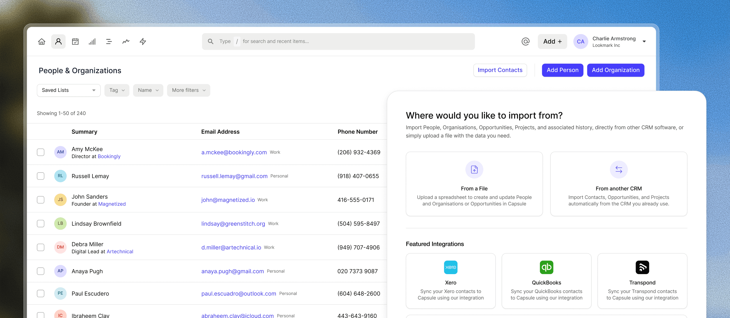 Importez les données de vos prospects directement dans Capsule CRM et ajoutez des champs et des étiquettes personnalisés pour contextualiser les données comme vous le souhaitez.