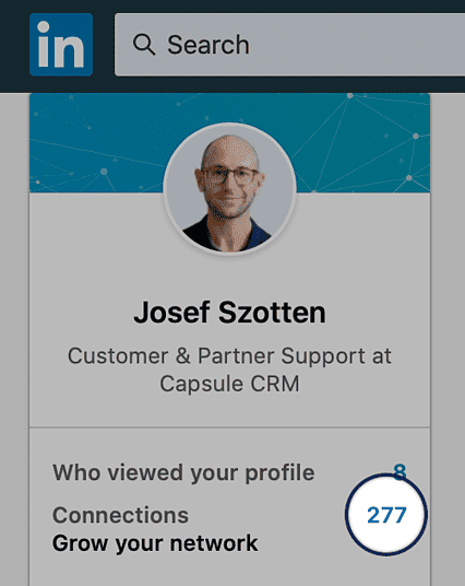 Perfil de Josef do Atendimento ao cliente do Capsule no LinkedIn