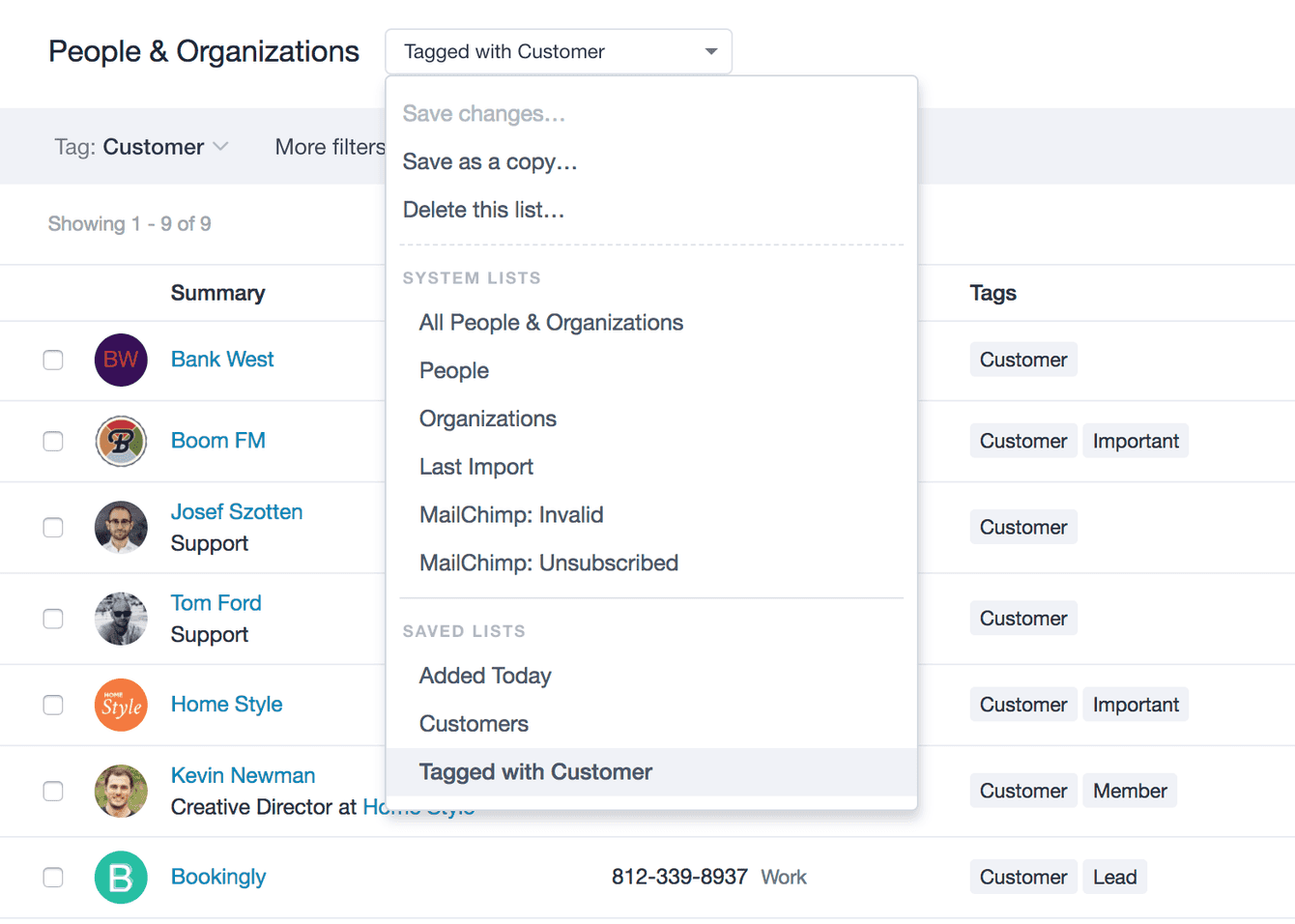 options for managing and saving lists