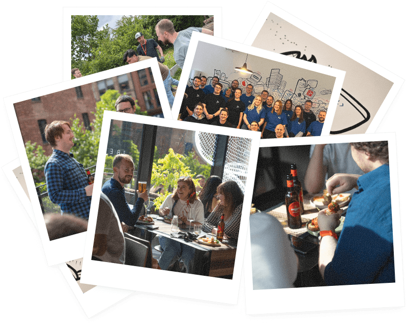 a collage of polaroid photos of the Capsule team at social events.