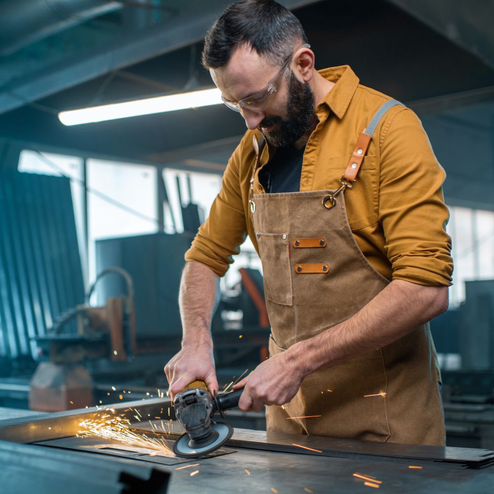 Man using an angle grinder