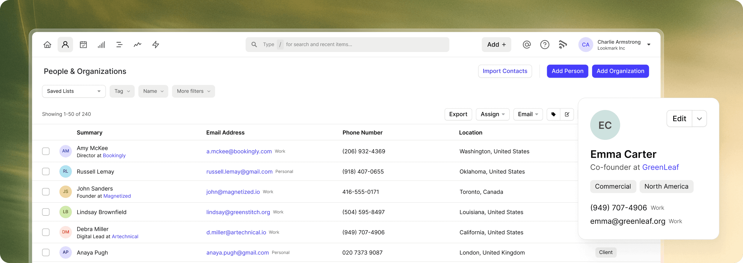 People & Organizations - Centro de gerenciamento de contatos do Capsule