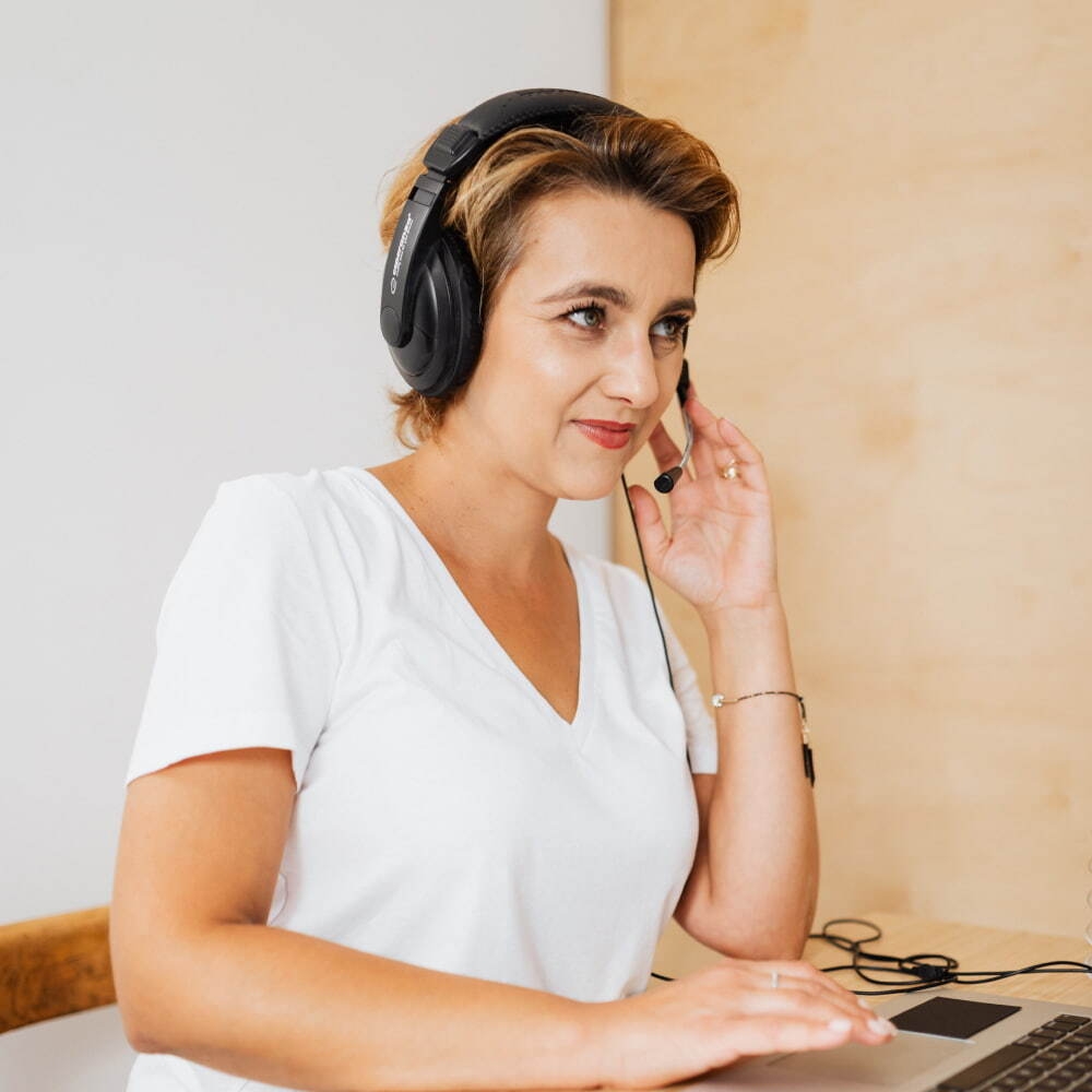 Customer service agent talking on the phone