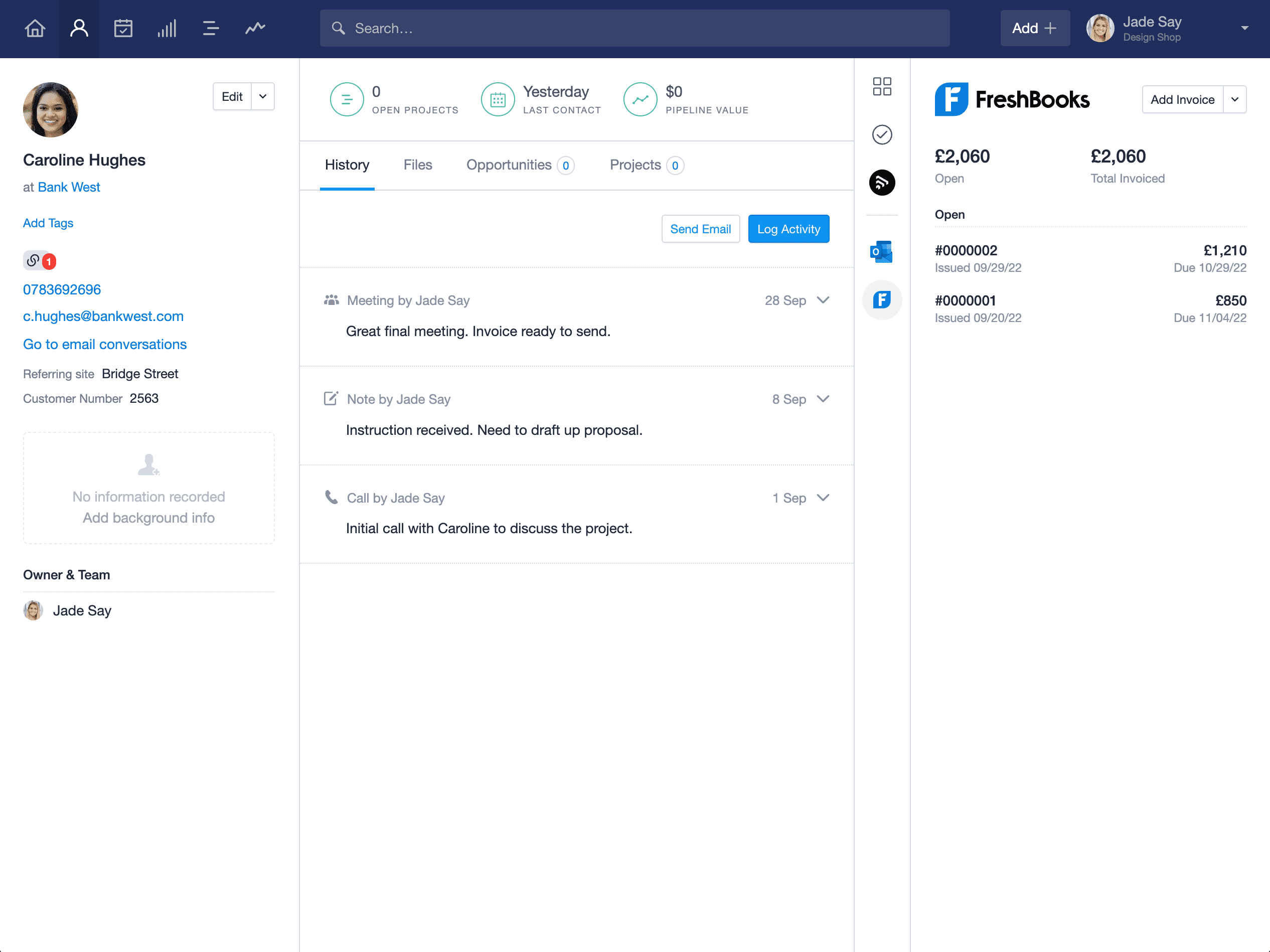 Lista de facturas en Capsule desde Freshbooks