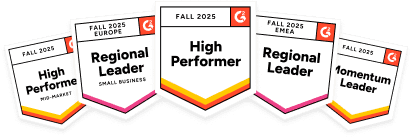 G2 awards - Leader (Small Business), Spring 2024. High Performer (Americas), Spring 2024. High Performer (Spring), 2024. Small Business High Performer (Europe), Spring 2024. Momentum Leader (Spring), 2024.