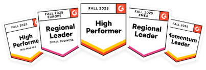 G2 awards - Leader (Small Business), Spring 2024. High Performer (Americas), Spring 2024. High Performer (Spring), 2024. Small Business High Performer (Europe), Spring 2024. Momentum Leader (Spring), 2024.