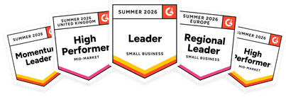 G2 awards - Leader (Small Business), Spring 2024. High Performer (Americas), Spring 2024. High Performer (Spring), 2024. Small Business High Performer (Europe), Spring 2024. Momentum Leader (Spring), 2024.