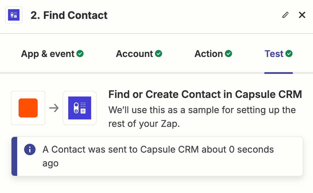 afficher l'étape de test zapier terminée