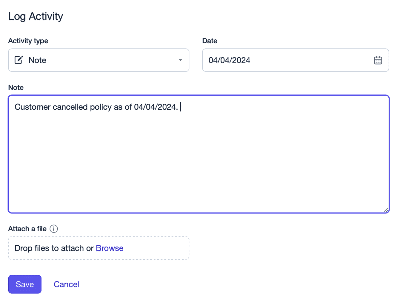 Showing what it looks like when you add a note to a Project record