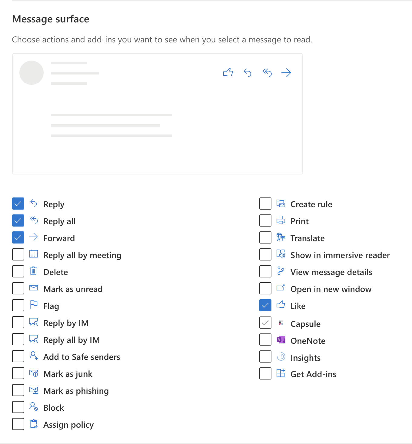 Ícone do complemento do Capsule na superfície da mensagem do Outlook