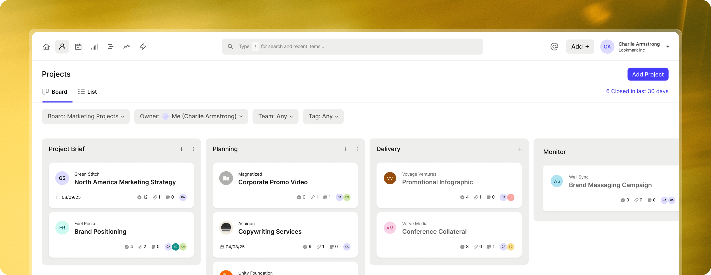 See a topline kanban view of your client work in project boards