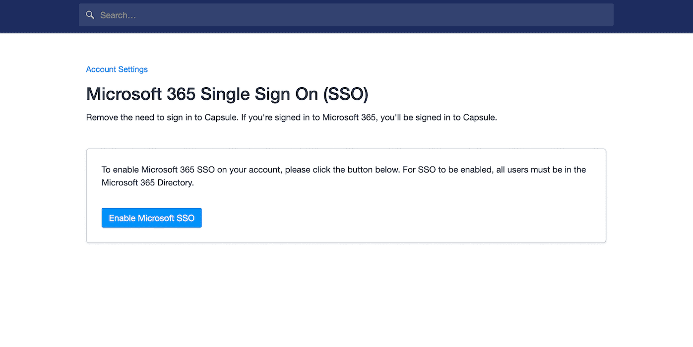 Enable Microsoft 365 button in the account settings page of Capsule