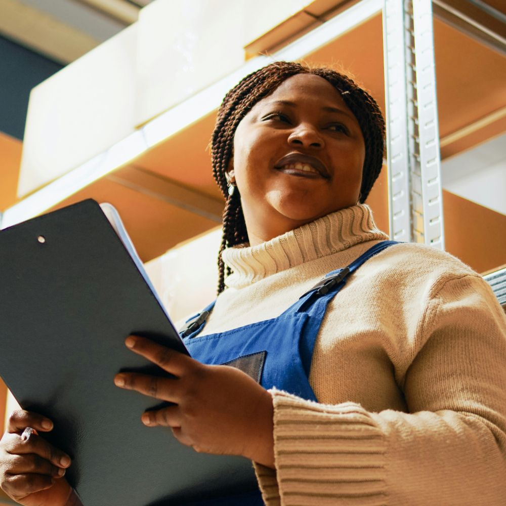 A lady with a clipboard